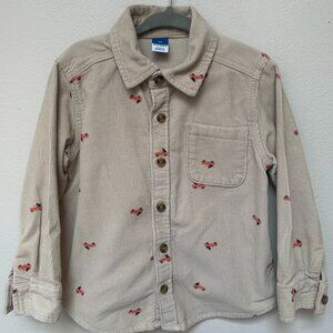 Old Navy Tan Corduroy Button Up Shirt with Christmas Tree Design Size 3T